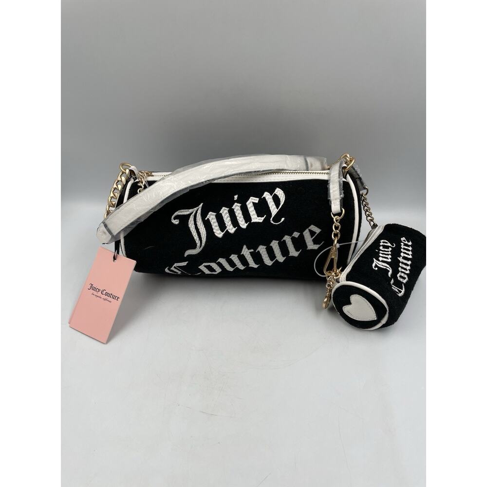 Juicy Couture Black Juicy 2 Barrel Bag W/Small Barrel Bag Heart Bear Charm New